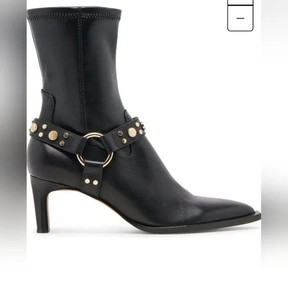 Dolce Vita Black Heeled Boots with Gold Accents - Picture 2 of 11